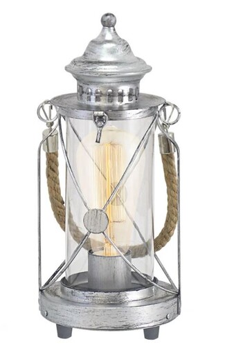 Eglo - Eglo 49284 Bradford Gümüş Antika Renk Dökme Çelik Masa Lambası Ip20 E27 Max: 1X60W Çap: 14 Cm