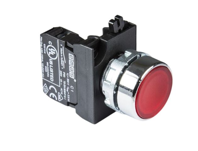 Emas Metal 1NA Yaylı Düz Kırmızı 22 mm Buton CM100DK