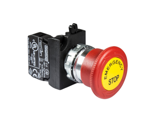 EMAS - Emas Metal 1NC Acil Stop 40 mm Çevirmeli Etiketli Kırmızı 22 mm Buton CM200EE