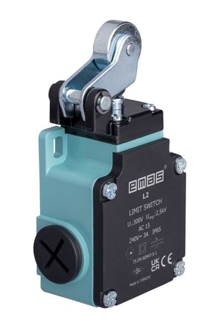 Emas Metal Gövde 22 mm Metal Makaralı Manivela Ani Hareketli 1NO+1NC Sınır Şalter L2K13MIM211