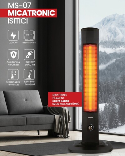 Marsstar 2000W Dikey Tip İnfrared Elektrikli Isıtıcı MS-07 - Thumbnail