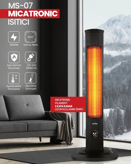 Marsstar 2000W Dikey Tip İnfrared Elektrikli Isıtıcı MS-07