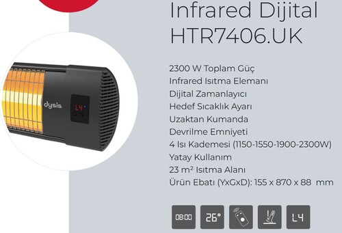 Simfer Dysis 2300W Duvar Tipi Uzaktan Kumandalı İnfrared Elektrikli Isıtıcı HTR-7406 - Thumbnail